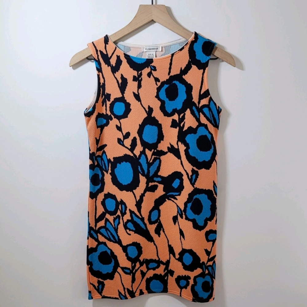 Glamorous Floral Printed Midi Dress Orange/Blue Size XS